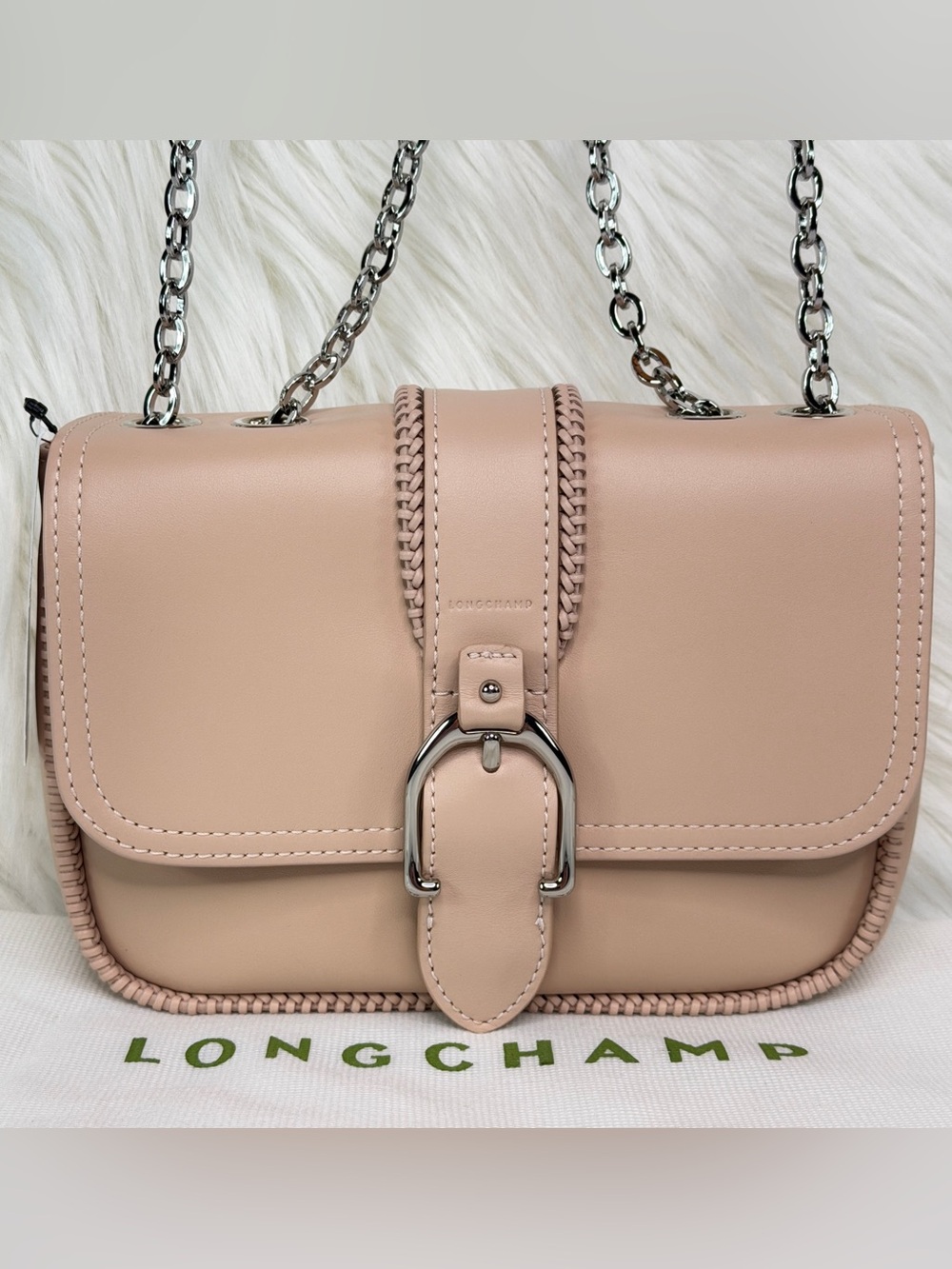 Longchamp Amazone Small Leather Crossbody Bag - Powder Pink - Picture 8 of 15